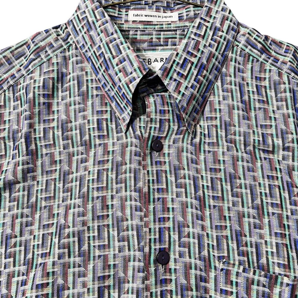 Jhane Barnes Mens Button Down Shirt M 15-1/2 Gray Brown Cotton Long Sleeve